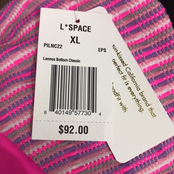 L*Space Bikini Swimsuit Brittany Top Lennox Bottom Electric Pink Stripe XL NWT - Picture 9 of 12